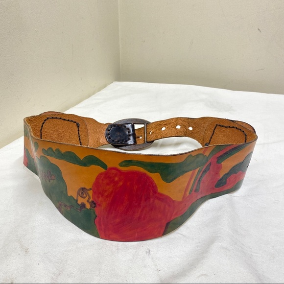 Vintage handmade hand painted wide leather belt 38” - Picture 5 of 16